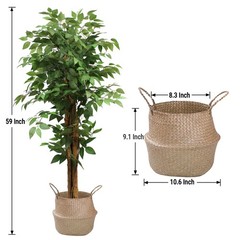 Artificial Ficus Tree with Plant Pot, Silk Fake Ficus Tree in Plastic