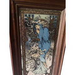 Vtg Alphonse Mucha Winter Art Nouveau Framed Mirror Art Wood Frame Art Deco