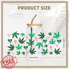 UV DTF Cup Wraps 8 Sheet Alien Leaf Tumbler Sticker Transfer 16oz Glass
