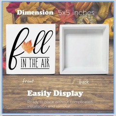 Fall In The Air White Wooden Sign 5x5in Hollow Back Autumn Leaf Decor
