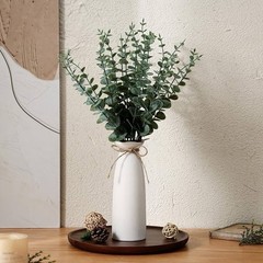 Artificial Eucalyptus Arrangement & Centerpiece, 21 Stems, 19in White Vase
