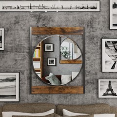 Farmhouse Metal Round Mirror in Square Frame Wall Decor for Bathroom Living Room