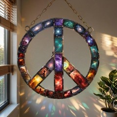 Galaxy Peace Sign Acrylic Suncatcher, Cosmic Peace Symbol Window Hanging Decor