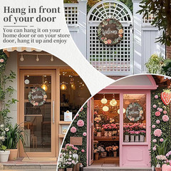 Front Door Welcome Sign, Rustic round Wreath Colourful Floral Wooden Hanging