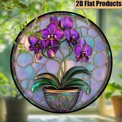 Vibrant Purple Phalaenopsis Orchid Potted Plant Acrylic Suncatcher Window Decor