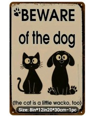 Funny Beware of Dog Cat Metal Sign Rustic Wall Decor Gift for Pet Lovers 8×12 In