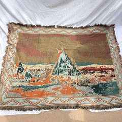 Goodwin Weavers Tapestry Throw Teepee Native American Indian Village 70x52in USA