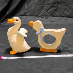 Goose Figurines Set of 2 – Ceramic & Wood White/Orange 4 in Free Standing