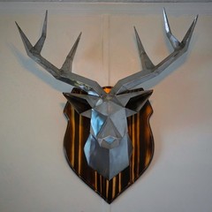 Stainless Steel Deer Head with Wooden Plaque, Wall Mounted Decor