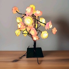 LED Tabletop Bonsai Tree Light Features Artificial Pink & White Blossoms USB