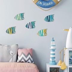5 Pieces Wood Fish Nautical Beach Wall Art – Hand Carved Wooden of Fish Hangi…