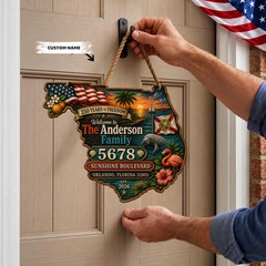 Personalized Florida Patriotic American Wooden Sign with Rope