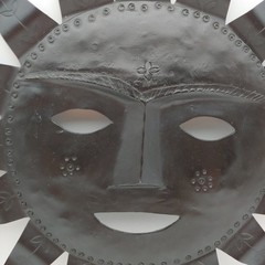 Smiling Sun Face Wall Hanging Decor – 15″ Large vtg Black Metal Indoor Outdoor