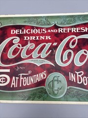 Vintage Metal Coca Cola Sign Faux Antique 5 Cents 16 in x 9 in