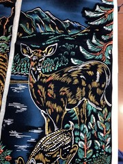 Vintage Velvet Wall Hanging Painted Tiger & Deer Excellent Set 2