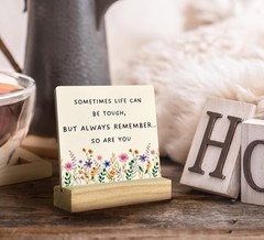 QASHWEY Motivational Desk Decor, Inspirational Decor Floral Wood color-1