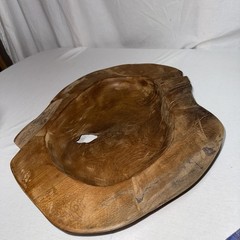 Live Edge Burl Wood Bowl Natural Root Centerpiece Hand Carved Organic Teak 16”