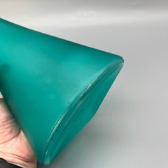 Vintage Asymmetrical Tall Bottle Pressed Glass Frosted Teal Numbered Stamped