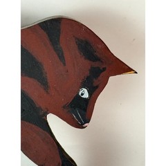 Vintage Hand Painted Wooden Cat Shelf Sitter Black Brown Striped 11 Inch