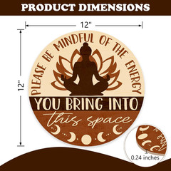 Positive Energy Buddha Front Door Sign, Meditation Room Zen Den Wood Door Hanger