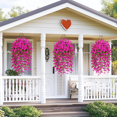 2PCS Artificial Hanging Flowers UV Resistant Faux Petunia Outdoor Porch Patio