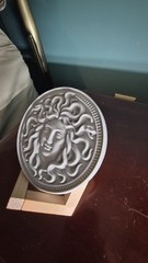 Gray Resin Medusa Mythology Plaque, Round Textured 3D Effect