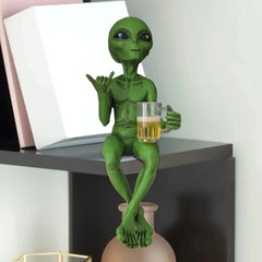 Alien Statue Drinking Beer Resin Sculpture Funny Desktop Decor Gift