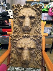 Stunning 3D Large Lion Head Carved Faux Wood Sculptures Hanging Wall Décor Art