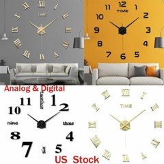 3D Large Mirror Surface Wall Clock Modern DIY Sticker Office Home Shop Art Decor