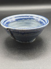 Studio Art Pottery Footed Bowl Trinket Dish Handmade 4 1/ In Blue Drip Glaze