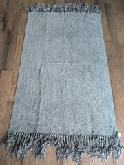 Textillery Weavers throw blanket textured chenille fringe Rose green gray 42×83