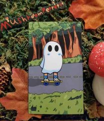 Handmade «Skateboarding Ghost» die cut sticker. See description!