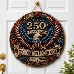 250th Anniversary Wooden Door Sign, Patriotic Eagle Wreath Decor, One Nation