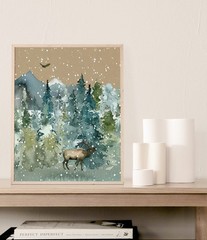 Wilderness Wall Art – Forest Wildlife Rustic 8 x 10 Inch, Green, Brown, beige