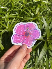 Pink Hibiscus Vinyl Sticker Tropical Hawaiian Flower Floral Laptop Decal Gift