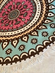 Roundie Hippie Beach Throw Boho Pom Lace Mat 60” Mandala Round Tapestry READ