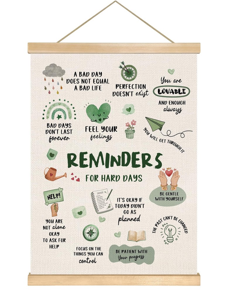 Reminders for Hard Days Inspirational Wall Art, 14×18.5 Inch Linen Canvas Wal…