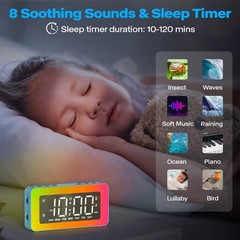 RGB Night Light Alarm Clock for , Teenagers, Adults, Mirrored Clock with Dual…