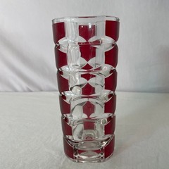 Red Geometric Glass Vase Modernist Decor Table Centerpiece 9 Inches Tall