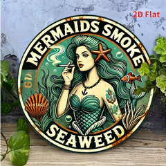 Mermaids Smoke Seaweed Metal Sign Vintage Coastal Mermaid Wall Decor