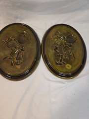 Vintage 1978 Ceramic Art Wall Plaques Boy & Girl Set Retro Hanging Décor