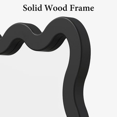 22″x30″ Matte Black Wavy Mirror Solid Wood Squiggle Wall Mirror Vertical