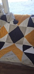 Handmade Crochet Barn Quilt Throw Blanket Yellow Black White Gray 60″x58″