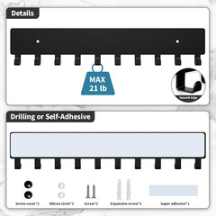 Key Holder for Wall, Key Hooks with 10 Hooks, Wall Mounted Key Holder for Hallwa