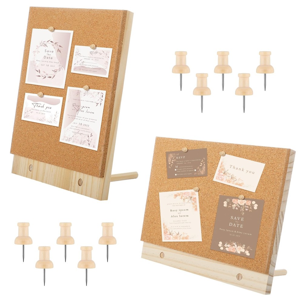 2 PCS 9.8×8.3 Inch Desktop Wood Frame Cork Bulletin Board With 12 Push Pins