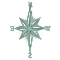 Nautical Star Compass Wall Beach Decor Garden Verdigris Green Rustic Cast Iron