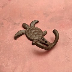 Cast Iron Sea Turtle Wall Hooks Brown Patina (1 hook approx. 4.75+ inches)