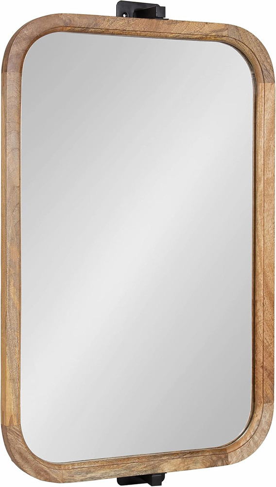 Hogan Wood Rounded Rectangle Pivot Mirror, 20 X 33, Natural Brown Wood, Decorati