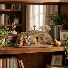 He Is Risen 4-Layer Wooden Easter Display – Empty Tomb Cross Decor