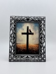 Christian Cross With Red Cardinal Wheat Field Mini Frame 2.5×3.5 Desk Art Faith